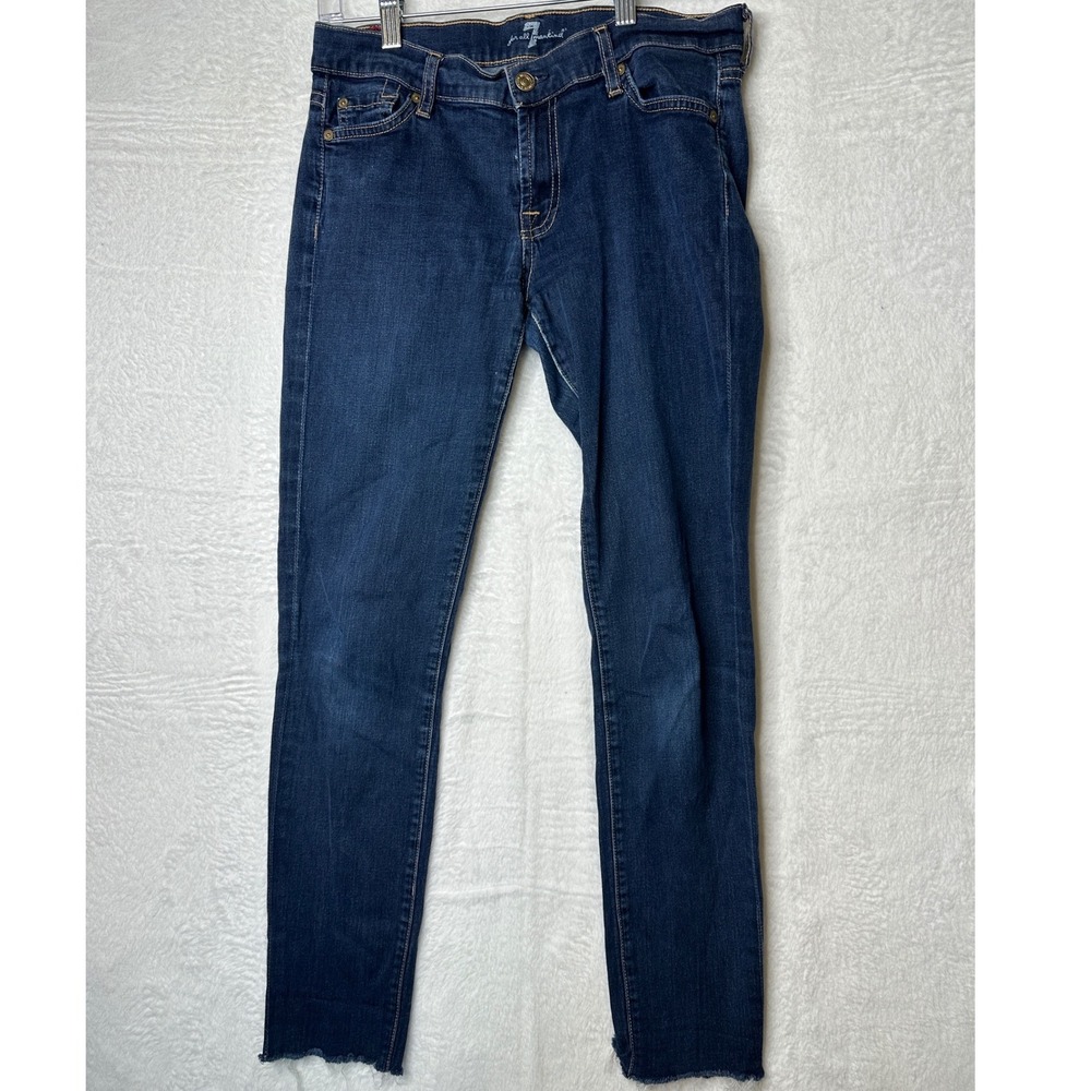 7 For All Mankind Skinny Jeans Dark Wash Raw Hem Denim Size 28